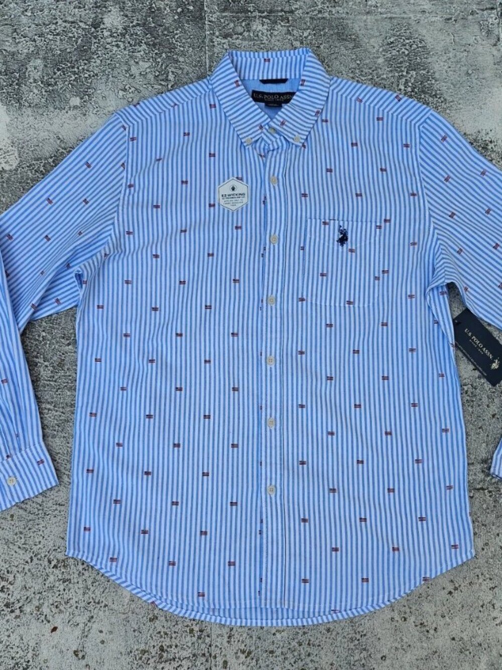 U.S. Polo Assn. Men Casual Short Long Sleeve Collared Blue Stripe Size M NWT - Picture 2 of 10